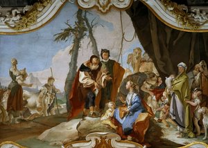 Rachel skjuler teraferne for sin far Laban, ca 1728.