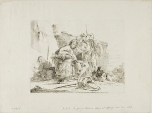 Siddende ungdom læner sig op ad en urne, fra Capricci af Giambattista Tiepolo