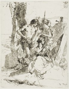 Opdagelsen af Punchinellos grav fra Scherzi af Giambattista Tiepolo