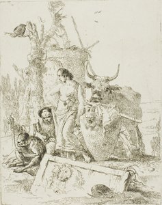 Unge hyrder og gammel mand med en abe, fra Scherzi af Giambattista Tiepolo