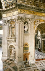 Dekorationer af Gian Lorenzo Bernini (1598-1680) på første søjle til højre, en af fire søjler, der understøtter kuplen af Peterskirken, Rom, Vatikanstaten af Gian Lorenzo Bernini