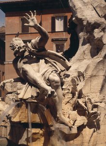 The Fountain of the Four Rivers, detalje af figuren repræsenterer flodpladen, 1648-51 stendetalje af 96887 af Gian Lorenzo Bernini