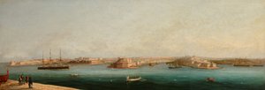 Grand Harbour og tre byer fra kajen i Valletta, 1869