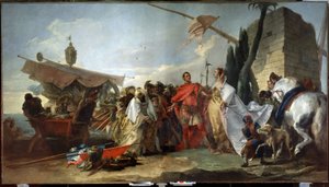 Jules Cesar møde Cleopatra (Cæsar møde Cleopatra). Maleri af Giandomenico Tiepolo (1727-1804). Olie på lærred, 337 x 608 cm