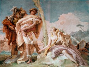 Renaud forlader Armide Illustration af en scene fra Torquato Tassos "La Jerusalem delivree". Fresco af Giandomenico Tiepolo (1727-1804) 1757 Søn. 220x310 cm Vicenza, Villa Valmarana Italien af Giovanni Domenico Tiepolo