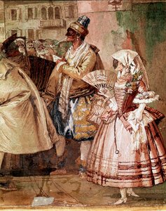 Venetianske masker Detalje af en fresco af Giandomenico Tiepolo (1727-1804) Vicenza fra det 18. århundrede, Villa Valmarana