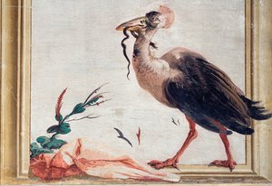 En kasuar holder en slange i sit næb, fra det kinesiske værelse i Foresteria, 1757 af Giovanni Domenico Tiepolo