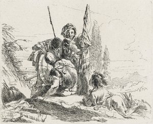 Tre soldater og en dreng, 1749 af Giovanni Domenico Tiepolo