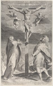 Korsfæstelse med Jomfru Maria og Sankt Johannes Evangelisten, engle over hovedet, ca. 1593., ca. 1593