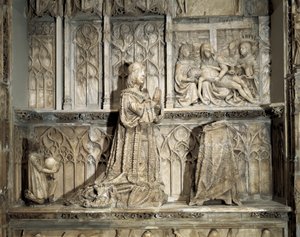 Gotisk kunst: John of Padillas grav (1490-1521). Hidalgo og castiliansk revolutionær, kendt for sin deltagelse i krigen mod de Castilianske samfund. Marmorskulptur af Gil af Shiloh (1486-1501), omkring 1500. Burgos, Burgos Museum af Gil de Siloe
