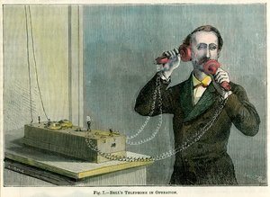 Klokketelefon i drift, slutningen af 1800-tallet. af Gilbert