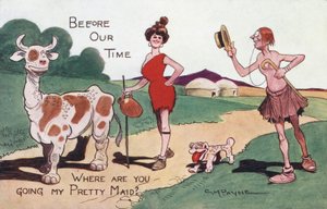 Før vor tid: hvor skal du hen min smukke stuepige? (chromolitho)