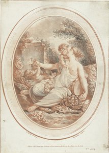 Bacchanal med nymfe og to putti af Gilles Demarteau