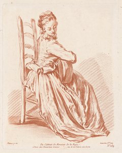 Kvinde, der spiller guitar af Gilles Demarteau, the Elder, Antoine Watteau