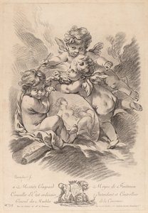 Allegori om maleri med tre keruber (99) af Gilles Demarteau the Elder after François Boucher