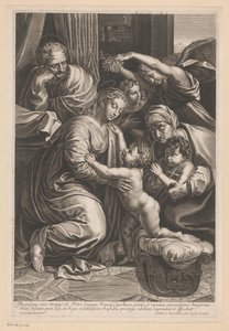 Hellig familie med Elizabeth, Johannes Døberen og engle af Gilles Rousselet
