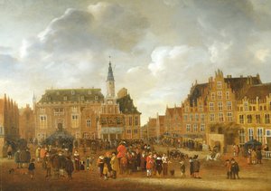Bekendtgørelsen af fredstraktaten i Munster i 1648 fra balkonen på rådhuset i Haarlem af Gillis Rombouts