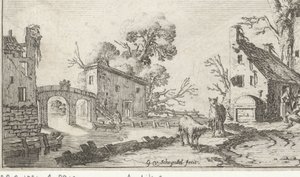 Gård og tårn ved en flod (Het Heor) Landskaber med de fem sanser (serietitel) af Gillis van Scheyndel (I)