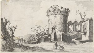 Springvand ved ruin med et rundt tårn Tolv landskaber (serietitel)