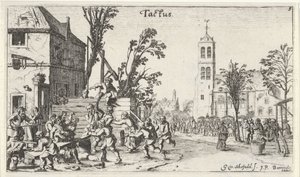 Slag på en kro (Tastzin) Landskaber med de fem sanser (serietitel) af Gillis van Scheyndel (I)
