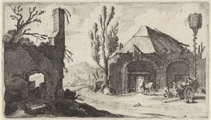 Landevej nær en ruin og en kro Tolv landskaber (serietitel) af Gillis van Scheyndel (I)