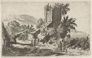 Vandrere ved en ruin Seks landskaber (serietitel) af Gillis van Scheyndel (I)