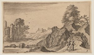 Tre fodgængere på en træbro over et vandløb, fra Twelve Landscapes