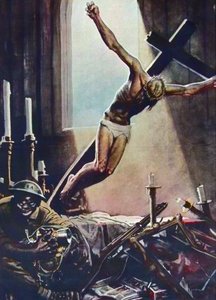 Antiamerikansk WWII plakat - Black American Pillaging Church - Plakat af Gino Boccasile (1901-1952) - Italiensk Propaganda Anti USA 1943 - Plakat af Gino Boccasile (1901-1952)