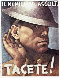 Silence, the enemy listen) - Italiensk propagandaplakat, v.1942 Illustration af Gino Boccasile (1901-1952)