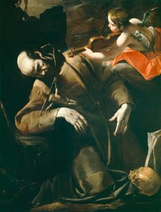 Frans af Assisi i ekstase foran en kerub med en violin