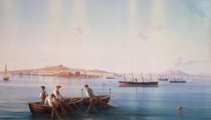 Udsigt over Napoli fra havet (kropsfarve på papir) af Gioacchino La Pira