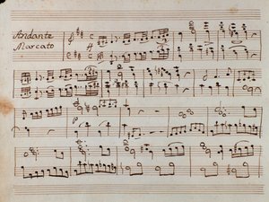 Første side med noder til den reducerede symfoni for Tancredis klaver, opera af Gioacchino Rossini
