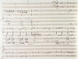 Side med partitur af Le Comte Ory med håndskrevne rettelser af Gioacchino Rossini af Gioachino Rossini