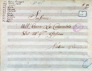 Titelside med partitur af violin til symfoni i Askepot, eller Goodness Triumphant af Gioachino Rossini af Gioachino Rossini