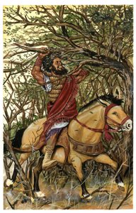 En fremstilling af Absalom (eller Avshalom, Absalom), Davids søn, i Efraims skov, hans hår er taget i grenene på en eg. af Giorgio Albertini