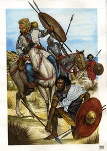 Barbarian: en Alain-kriger, en vandal (blond en hest) og en berber (alan-soldat, vandal og berber)