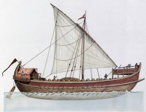 Det byzantinske rige: Rekonstruktion af en dromon, et krigsskib, 9.-11. århundrede. af Giorgio Albertini