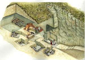 Etruskisk civilisation: rekonstruktion og udskæring af graven Francois de Vulci. 3. århundrede f.Kr. Italien af Giorgio Albertini