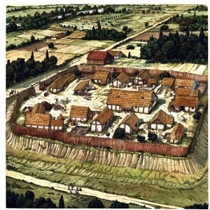 Middelalderen: rekonstruktion af en Motte (illustration) af Giorgio Albertini