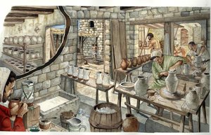 Middelalderen: Repræsentation af et værksted for keramikere og pottemagere i det 14. århundrede. af Giorgio Albertini