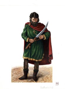 Middelalderen: soldat i Varangian guard (eller varegue guard), elitekorps i den byzantinske hær af Giorgio Albertini