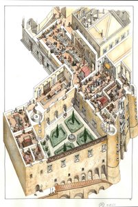 Rekonstruktion af det ædle gulv i hertugpaladset i Urbino, Italien. Det blev bygget af hertug Federico da Montefeltro (Frederic de Montefeltre, hertug af Urbino) i det 15. århundrede. af Giorgio Albertini