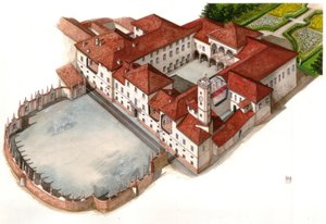 Udsigt over paladset Arese Borromeo, bygget i det 17. århundrede, i Cesano Maderno, Italien af Giorgio Albertini