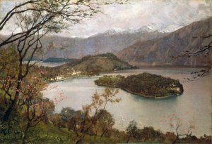 Udsigt over Comacina Island, Comosøen, af Giorgio Belloni (1861-1944), olie på lærred, 69,5x100 cm af Giorgio Belloni