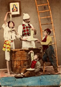 Børn spiser spaghetti med hænderne, Napoli, ca. 1865 (tryk på dobbeltvægtspapir) af Giorgio Conrad