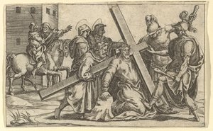 The Virgin of Sorrows: Christ Bearing the Cross, en af ni omgivende rum f..., i 1575. af Giorgio Ghisi