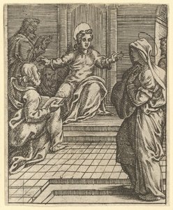 The Virgin of Sorrows: Christ Disputing with the Doctors, en af ni omgivende compa..., i 1575. af Giorgio Ghisi