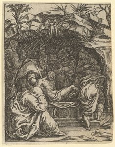 The Virgin of Sorrows: The Entombment, en af ni omgivende rum fra Vi..., i 1575. af Giorgio Ghisi