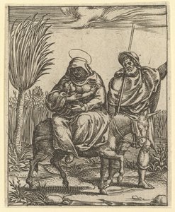 The Virgin of Sorrows: The Flight into Egypt, en af ni omgivende rum fra..., i 1575. af Giorgio Ghisi