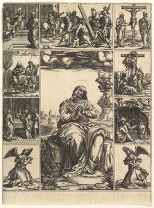 Jomfruen af sorger, et billede af Jomfru Maria omgivet af ni vignetter afbilder..., ca. 1575. af Giorgio Ghisi